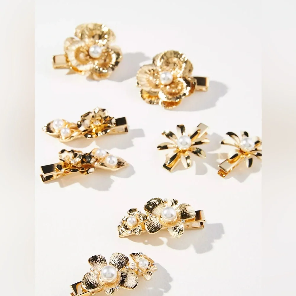 New🌟Anthropologie -Gold Floral pearl Hair Clips